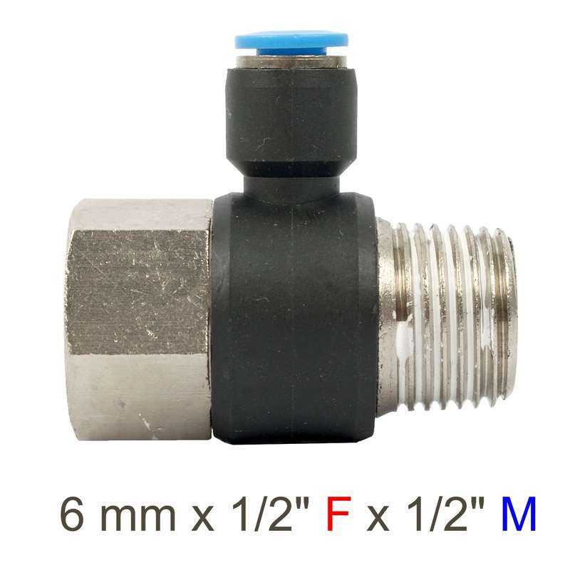 PU HOSE FITTING TEE 6MM X 1/2'F X 1/2'M