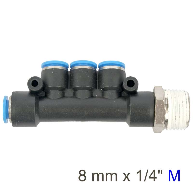 PU HOSE FITTING MANIFOLD 4 X 8MM PORT X 1/4'M