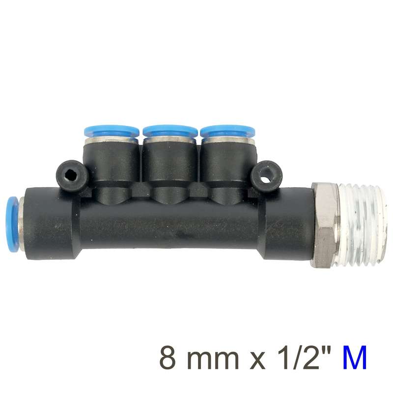PU HOSE FITTING MANIFOLD 4 X 8MM PORT X 1/2'M