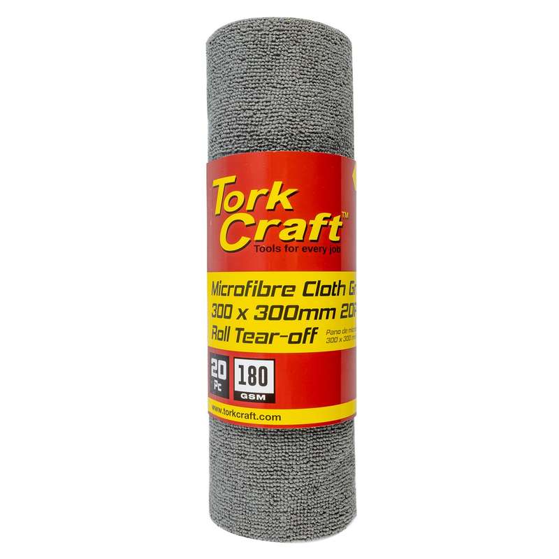 Microfibre cloth grey 300mm x 300mm 20pc roll tear-off 180gsm