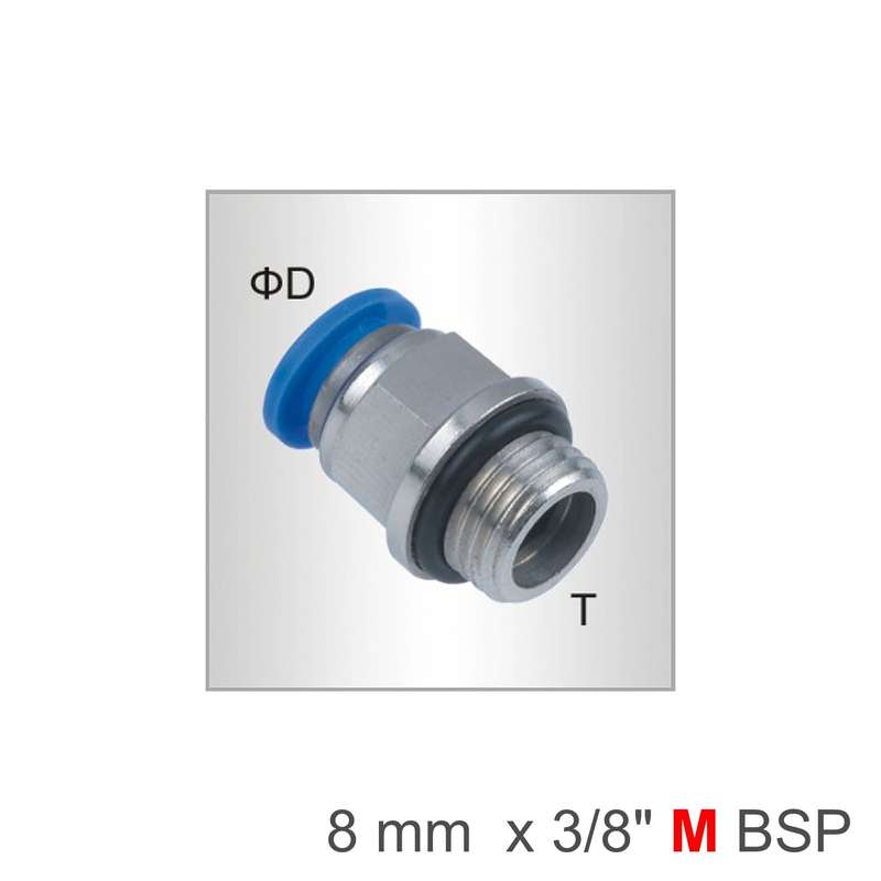 Pu fitting str. stud w/o-ring 8mm-3/8 m