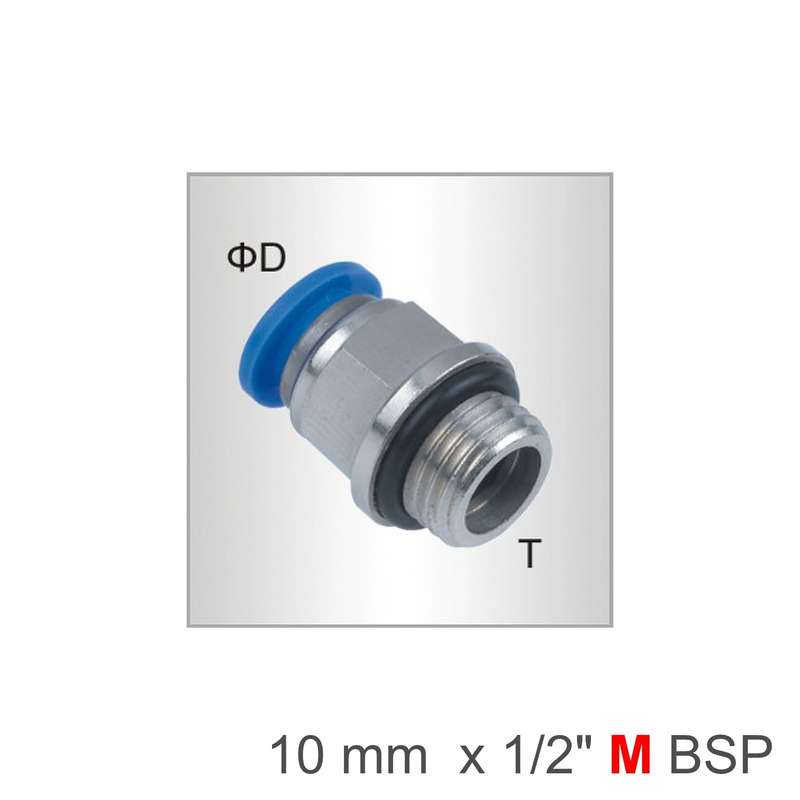 Pu fitting str. stud w/o-ring 10mm-1/2 m