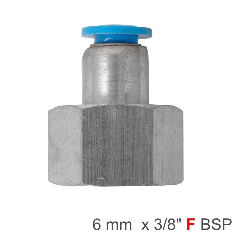 Pu hose fitting straight stud 6mm-3/8 f