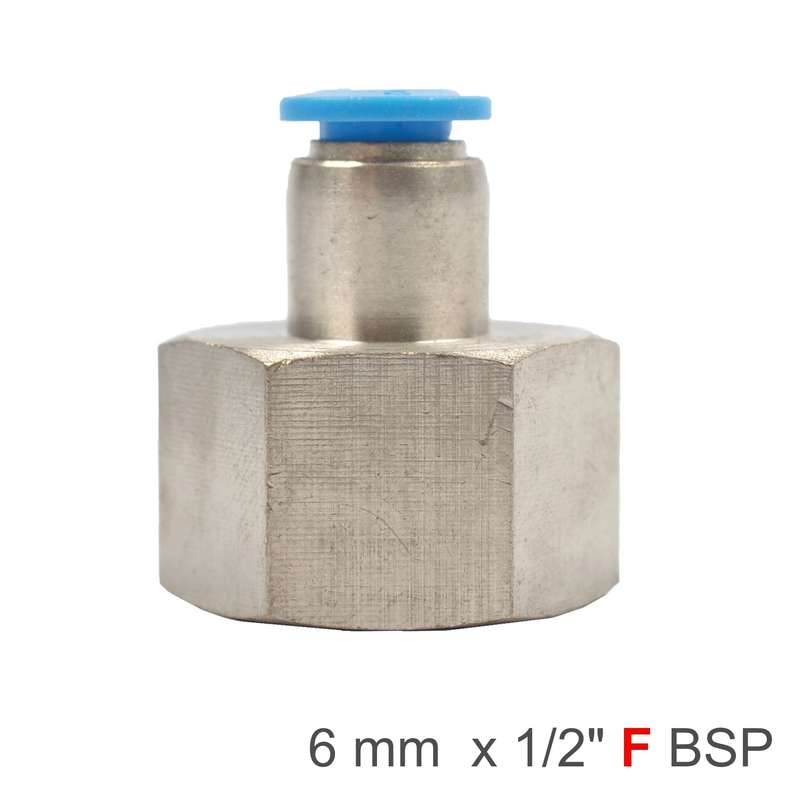 Pu hose fitting straight stud 6mm-1/2 f