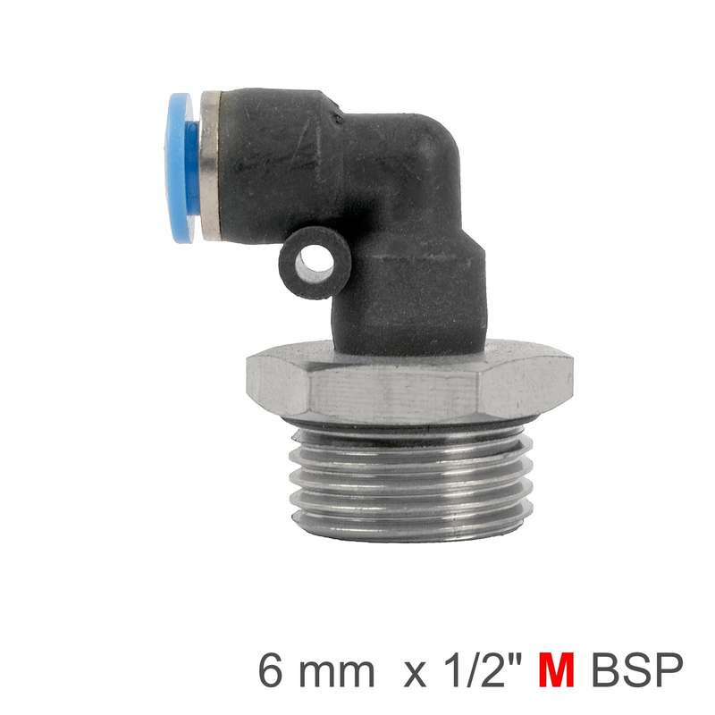 Elbow w/o-ring 6mm-1/2 m pu hose fitting