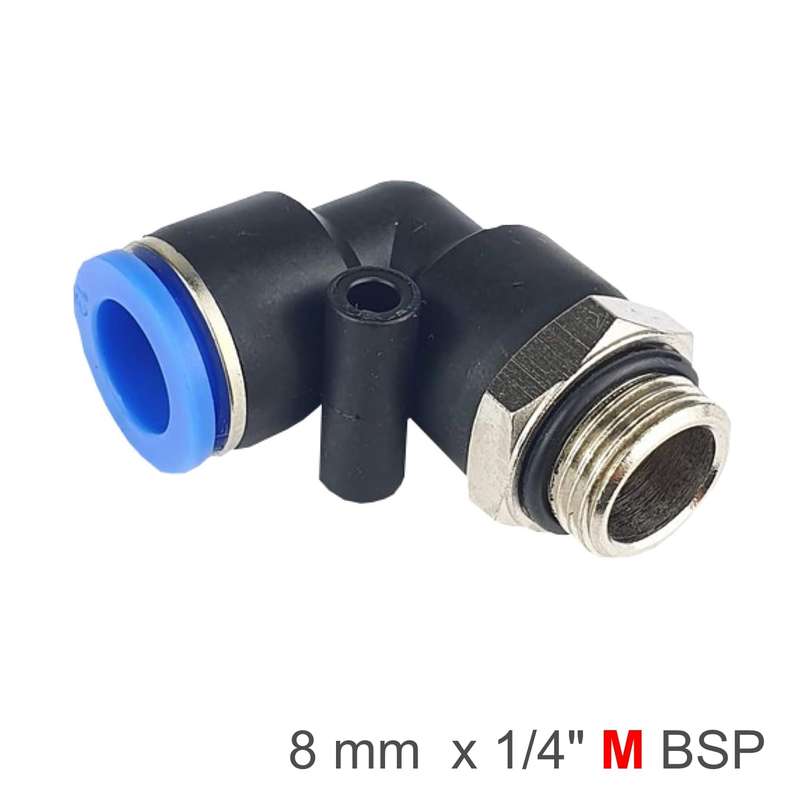 Elbow w/o-ring 8mm-1/4 m pu hose fitting