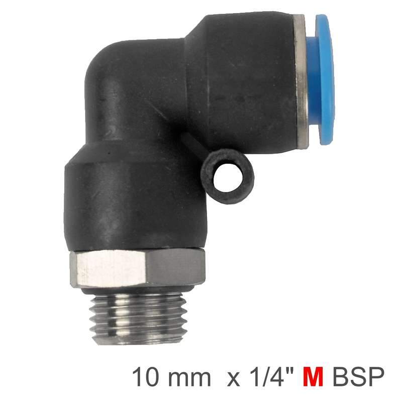 Pu hose fitting elbow w/o-ring 10mm-1/4 m