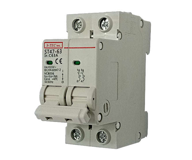 Mini circuit breaker 63a 2p 3ka c-curve cb-st47-3263