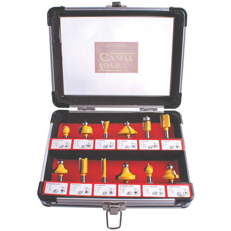 Router bit set 12pc/alu.case 1/4'