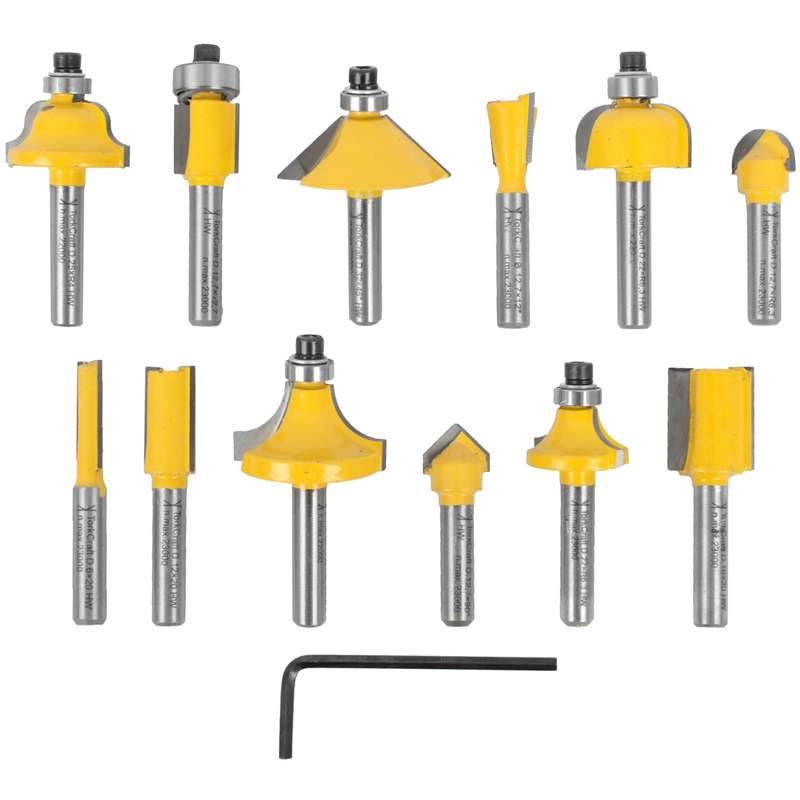 Router bit set 12pc 1/4' straight & profile