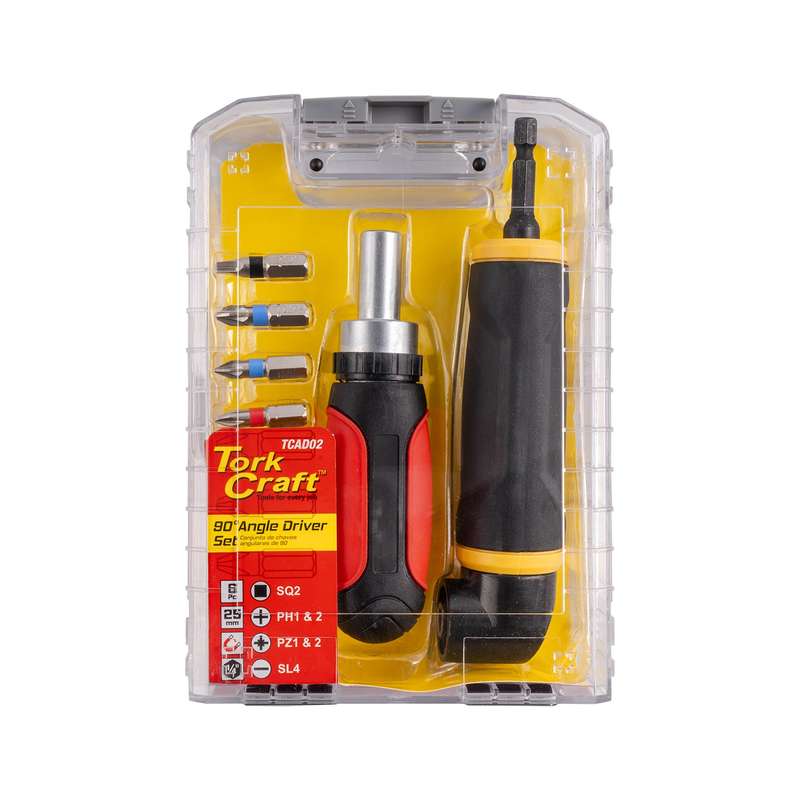 Angle drive 1/4' mf w/ratchet driver 6pc bits