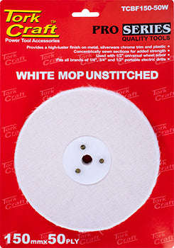 White buff/mop unstitched 150 x 50ply x 1/2' hole