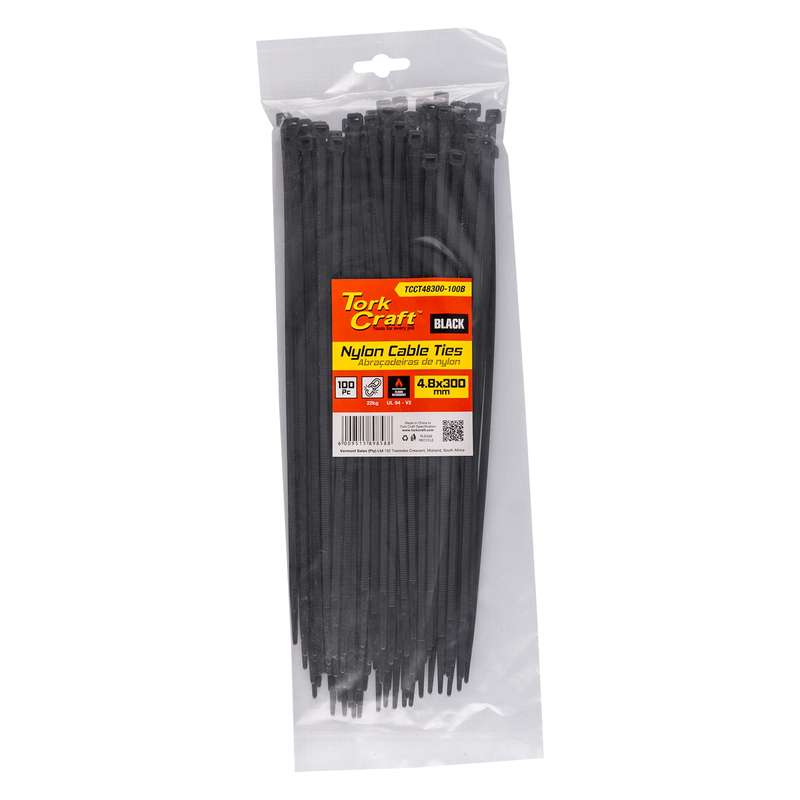 Nylon cable ties 4.8mm x 300mm black 100pc