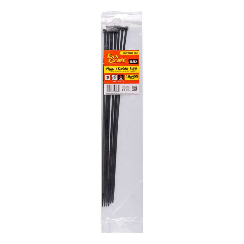 Nylon cable ties 4.8mm x 400mm black 10pc