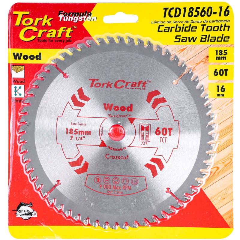 Blade tct 185 x 60t 16mm general purpose cross cut