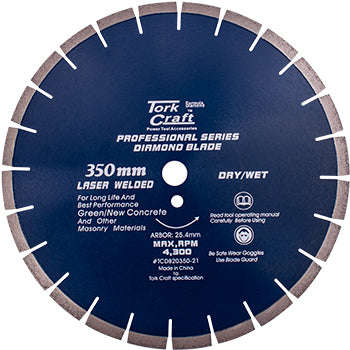 Diamond blade 350x25.4mm green / new concrete laser welded segmented