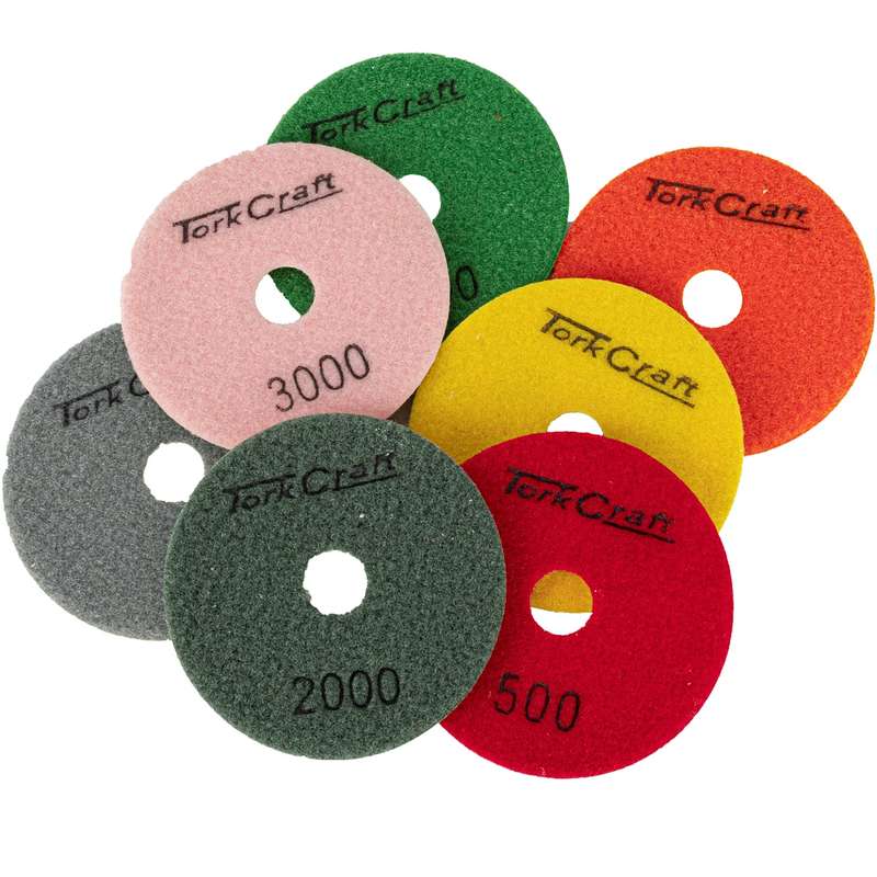 Set of 7 diamond polishing pads 100mm dry use