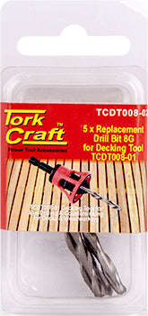 Replacement drill bits 8g x 5pc for decking tool tcdt008-01