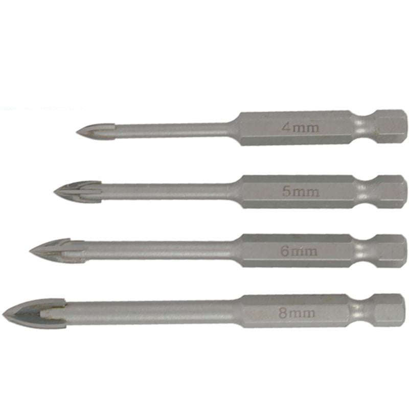 Glass & tile drill 4 flute set 4pc 4/5/6/8mm in plastic case