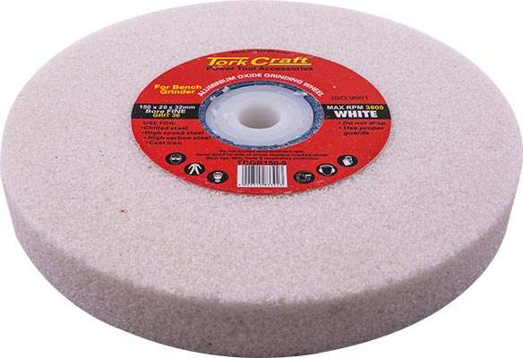Grinding wheel 150x20x32mm white coarse 36gr w/bushes for bench grin