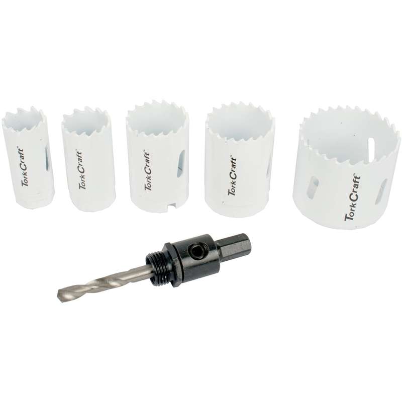 Hole saw set 6pce bi-metal (22/25/32/35/51mm & 3/8 hex mandrel)