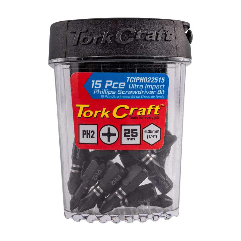 Impact phil.2 x 25mm insert bit 15pc tic tac case ph2
