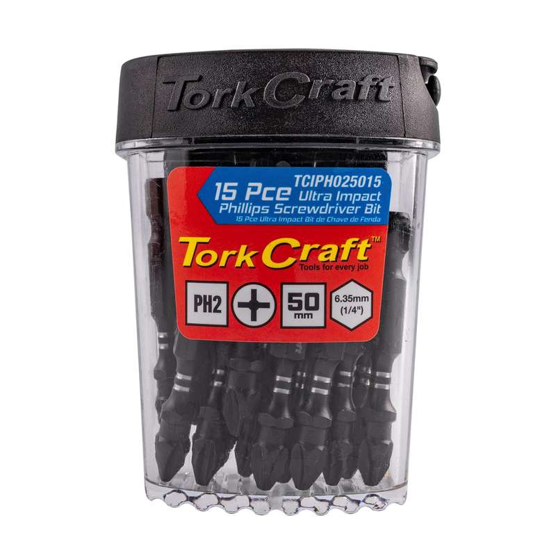 Impact phil.2 x 50mm power bit 15pc tic tac case ph2