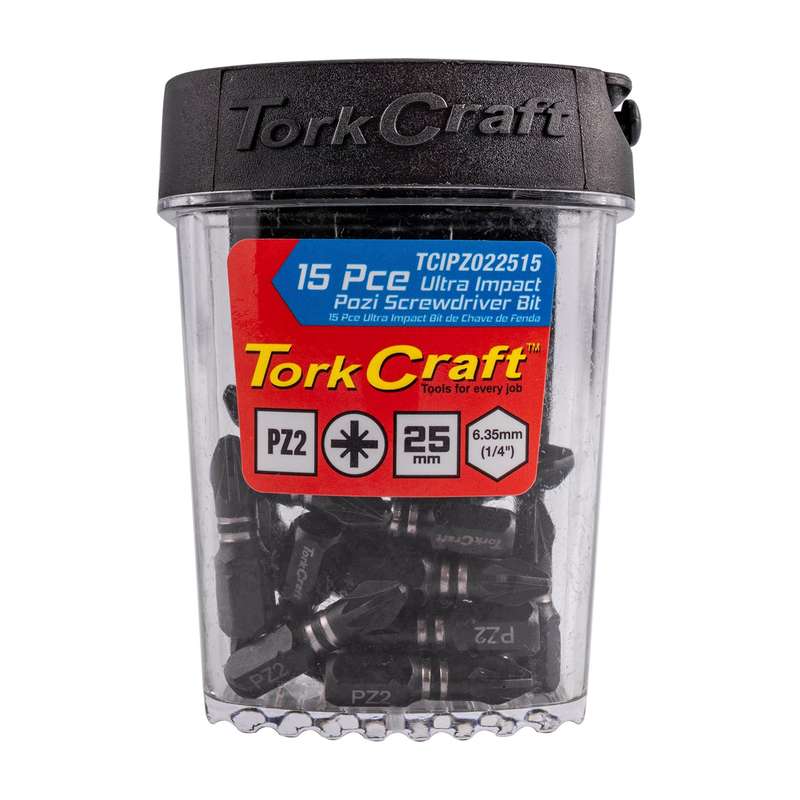 Impact pozi.2 x 25mm insert bit 15pc tic tac case pz2