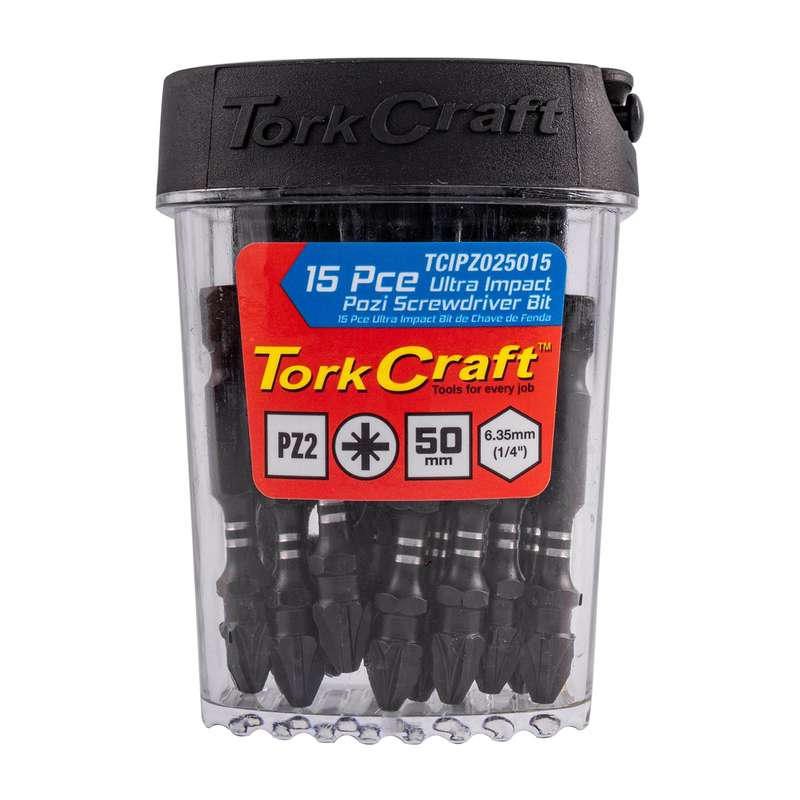 Impact pozi.2 x 50mm insert bit 15pc tic tac case pz2