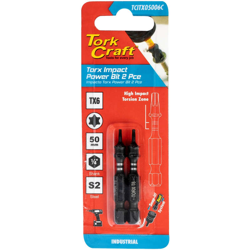 Torx tx 6 impact power bit 50mm 2pc carded