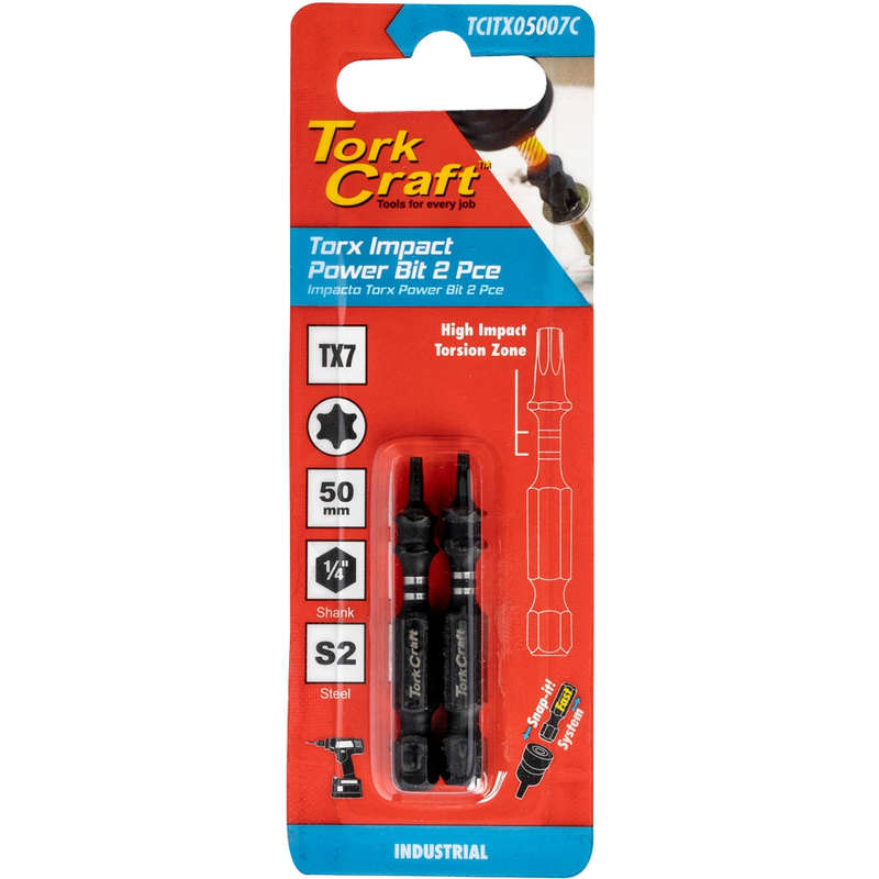 Torx tx 7 impact power bit 50mm 2pc carded
