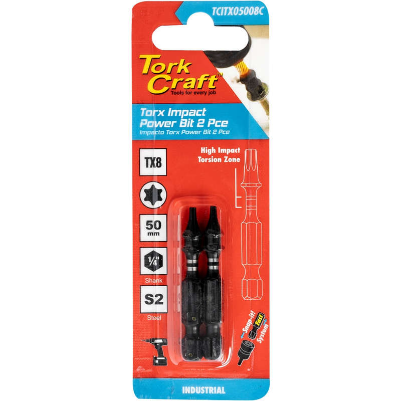 Torx tx 8 impact power bit 50mm 2pc carded