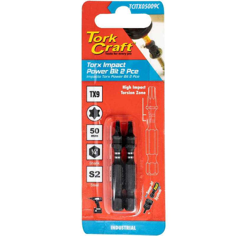 Torx tx 9 impact power bit 50mm 2pc carded