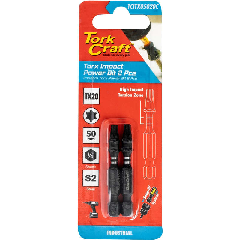 Torx tx 20 impact power bit 50mm 2pc carded
