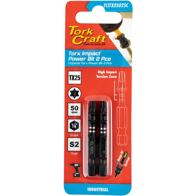Torx tx 25 impact power bit 50mm 2pc carded