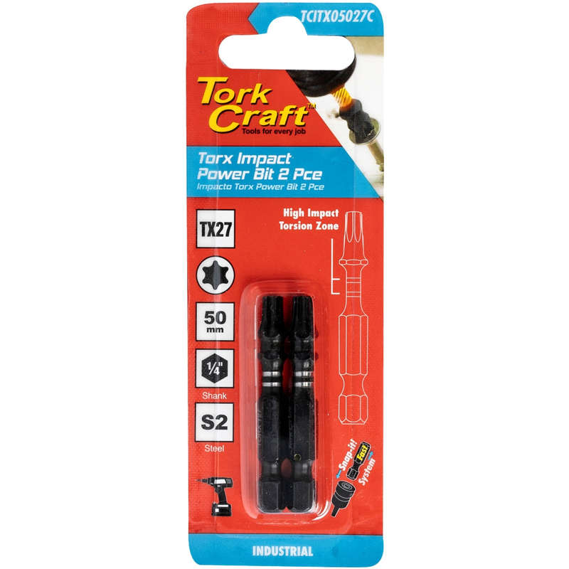 Torx tx 27 impact power bit 50mm 2pc carded