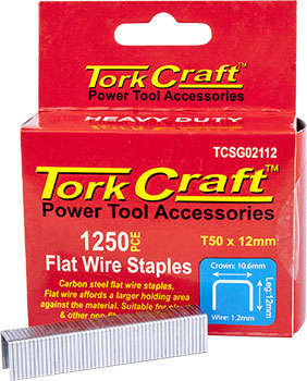 Flat wire staple 16g x 10.6mm x 12mm t50 1250pc c/steel for tcsg0210