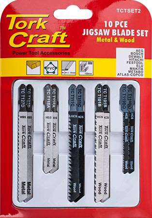 Jigsaw blade set 10 pce for metal & wood t - shank