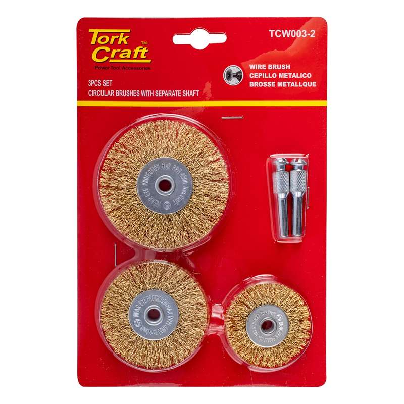 Wire brush set 3pce with separate shaft