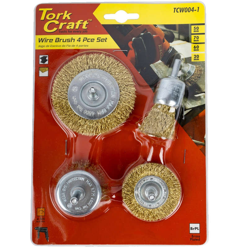 Wire brush set 4pce with shaft end/cup/circ