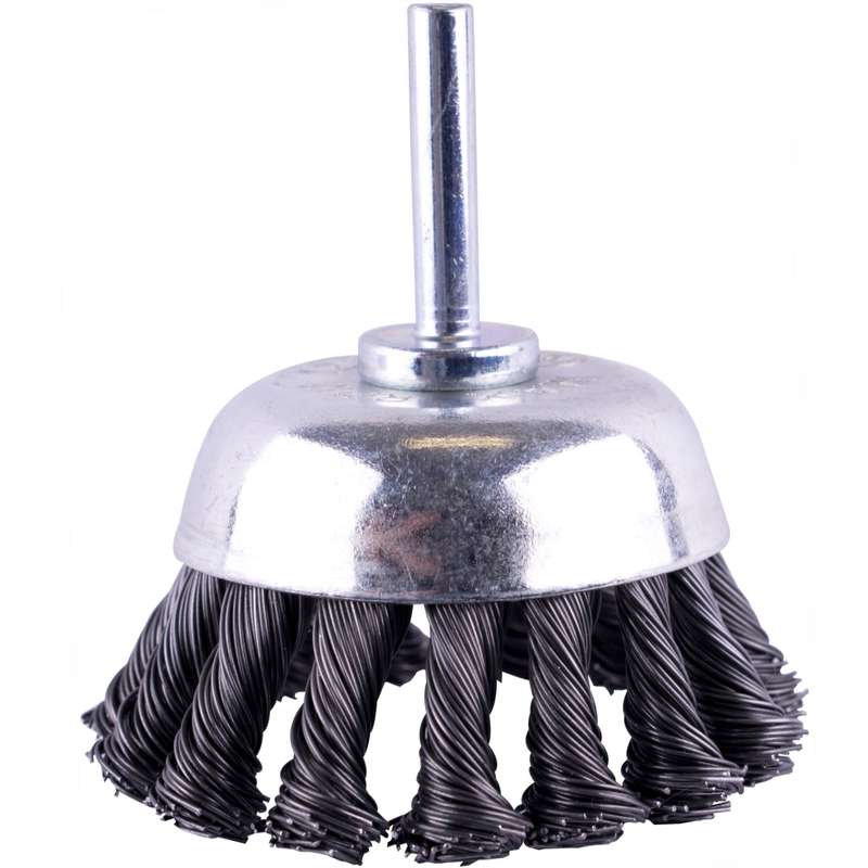 Wire cup brush twisted plain 65mm x 6mm shaft blister