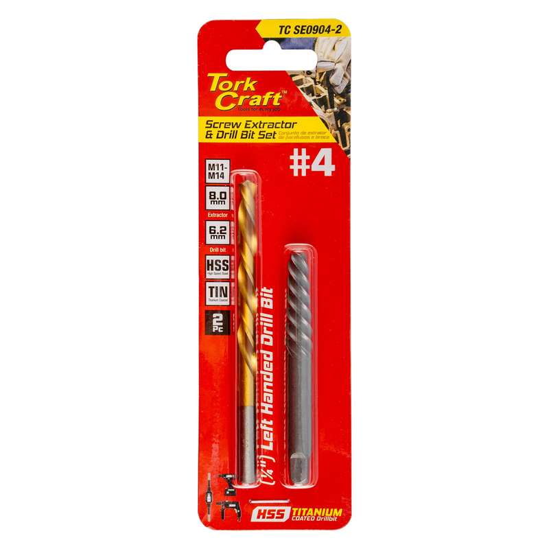 Screw extractor set 2pc no.4 with left hand drill bit