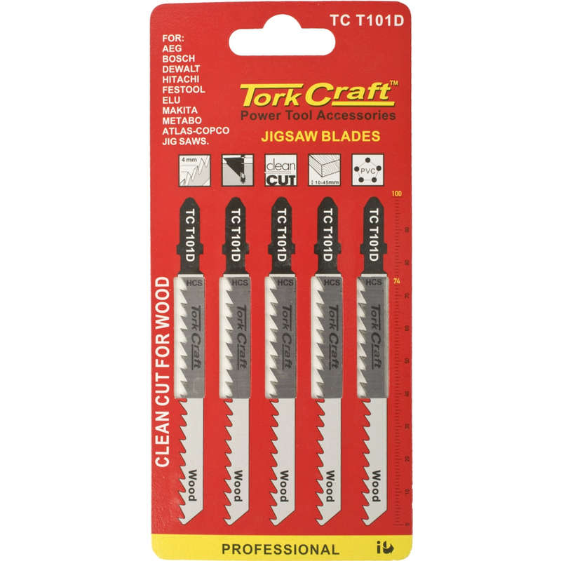 T-shank jigsaw blade for wood 4mm 6tpi 100mm 5pc