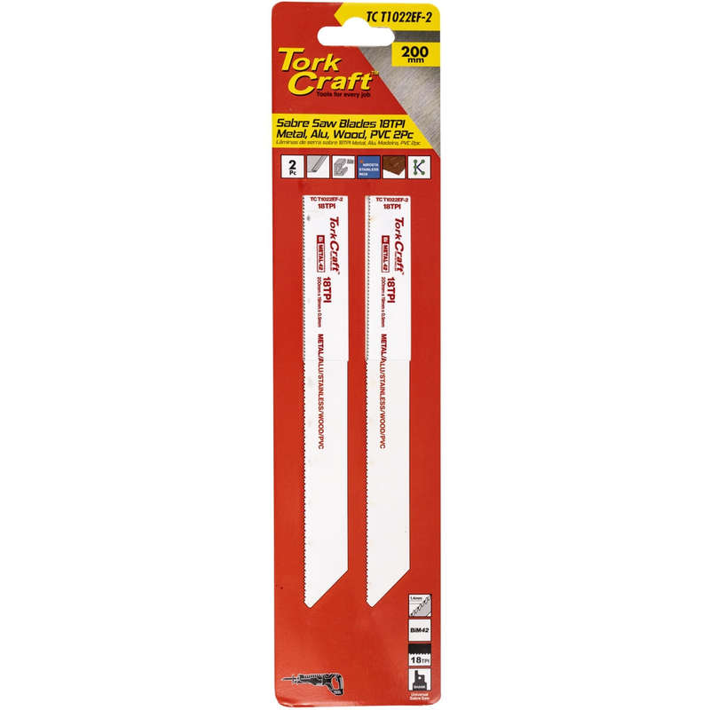 Sabre saw blade 200 x 1.4mm 18tpi  metal, pvc 2pc