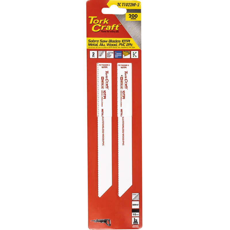 Sabre saw blade 200 x 2.5mm 10tpi wood, metal, pvc,al 2pc
