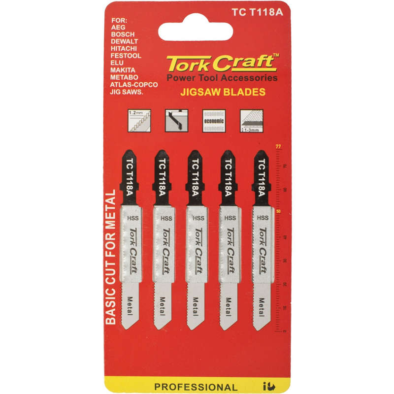 T-shank jigsaw blade for metal 1.2mm 21tpi 75mm 5pc