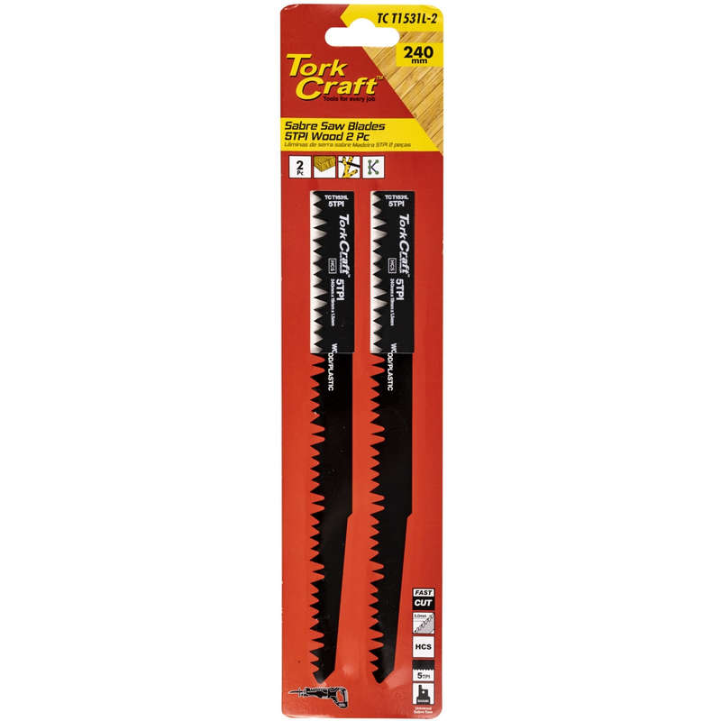 Sabre saw blade 240 x 5mm 5tpi wood 2pc