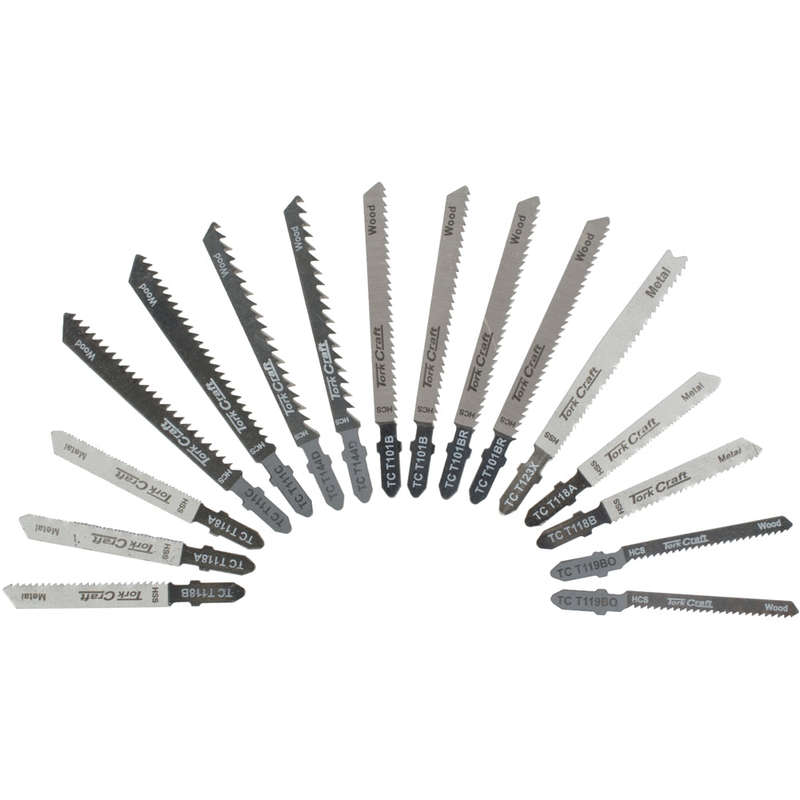 T-shank jigsaw blades 16pc set assorted metal & wood cutting