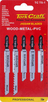 T-shank jigsaw blades 5 piece assorted