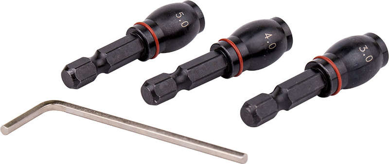 Drill bit adaptor set 3pc 3.4.5mm fem rnd- grub screw type 1/4'm hex s